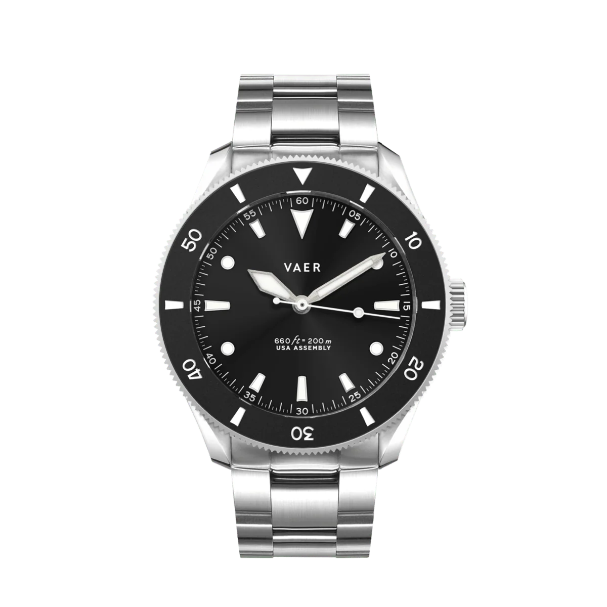 Vaer Watch, D4 Meridian - Black Matte USA Solar | Steel Bracelet