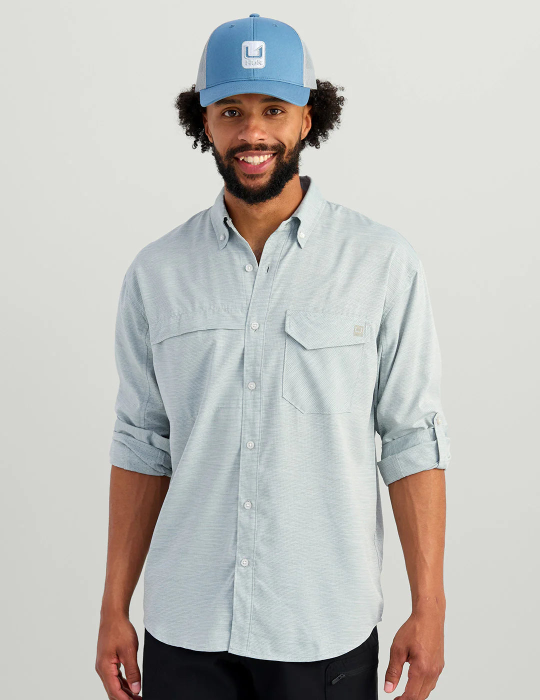 Huk | Tide Pointed Heathered Button Down, North Atlantic