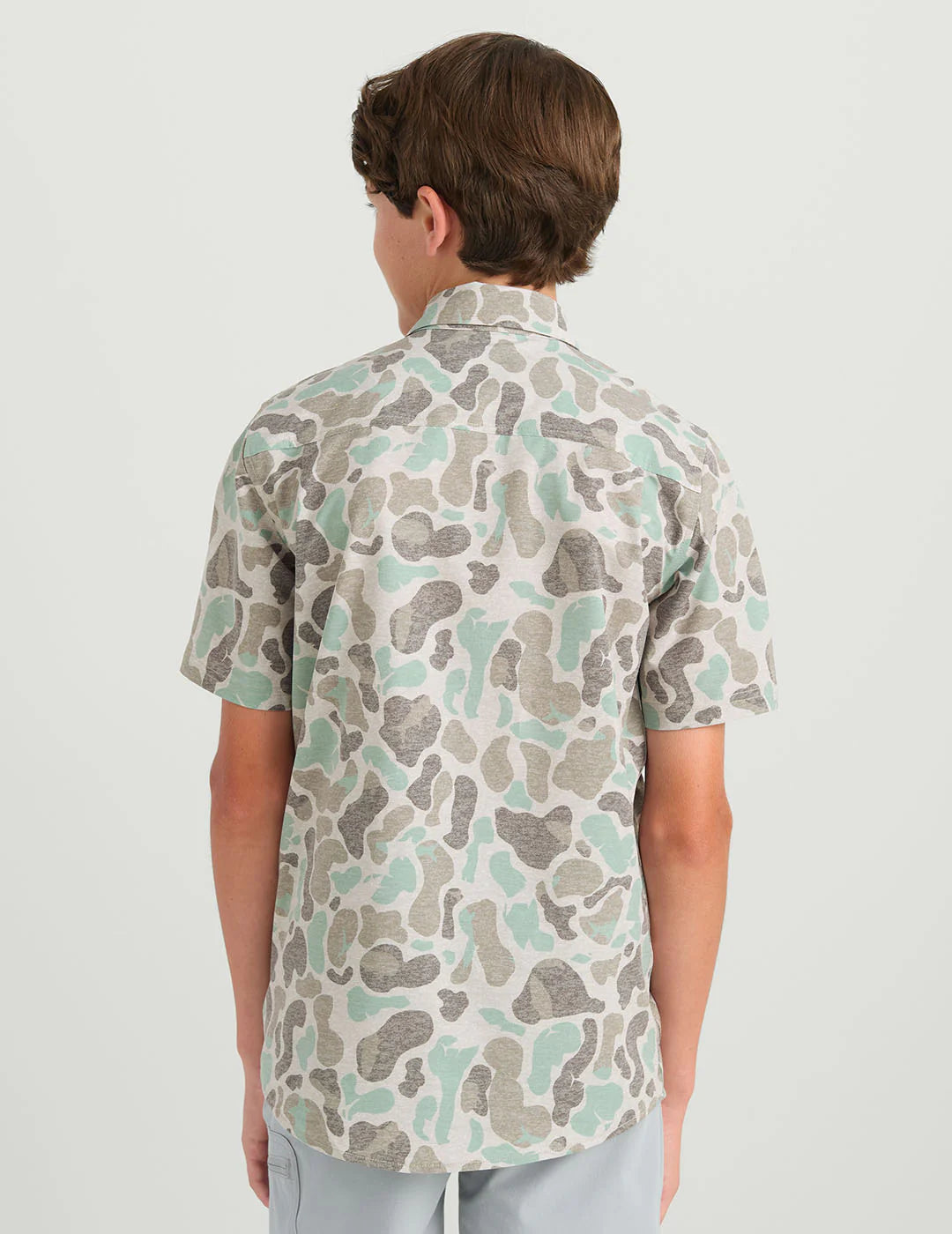 Huk | Youth - Kona Button Down, Volcanic Ash Camo