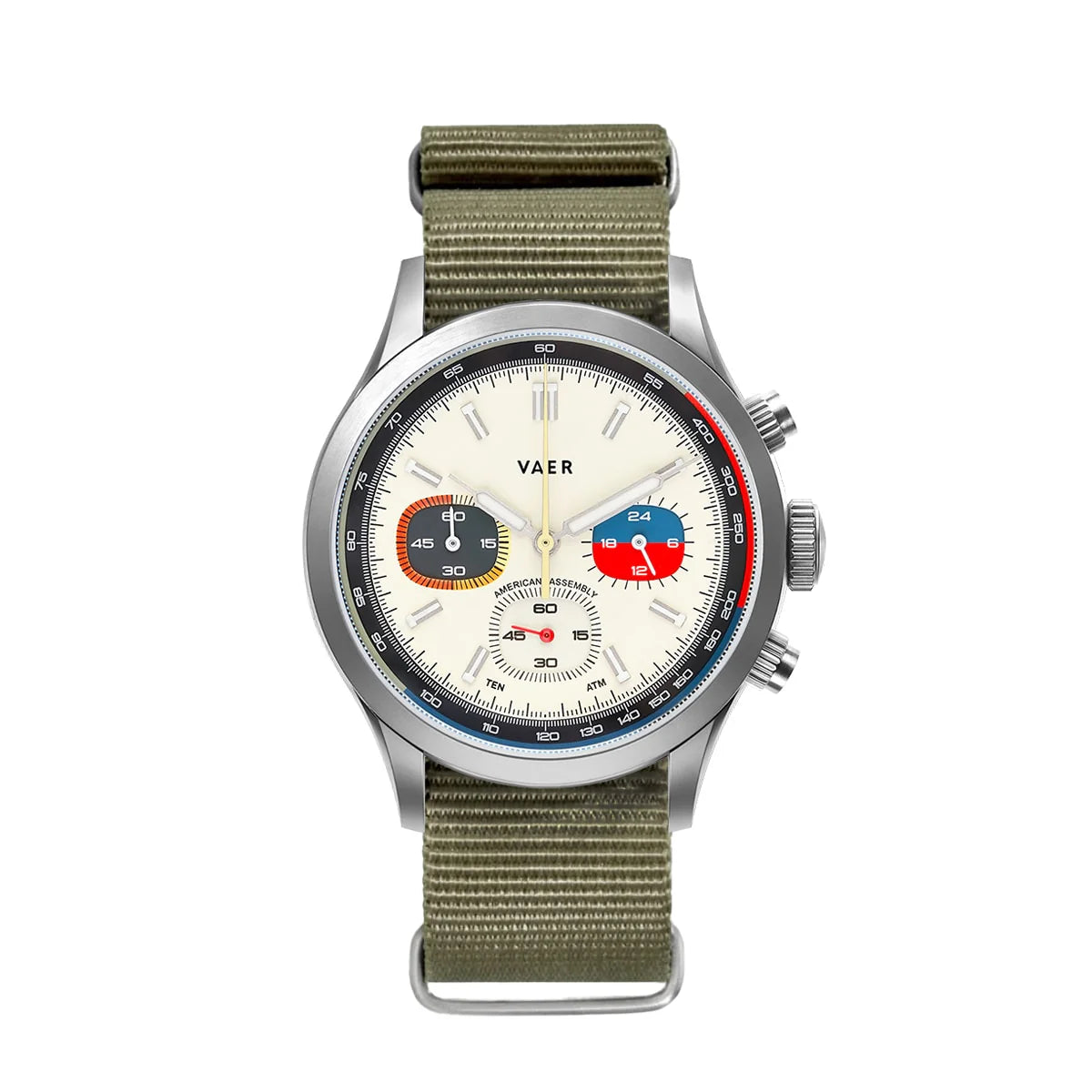 Vaer Watch, R1 USA Racing Chronograph Cream | Single pass Olive