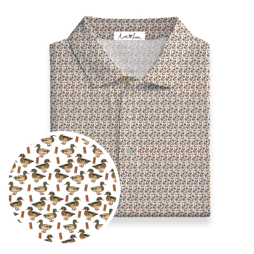 Autilove White Ducks and Shotgun Shell Polo