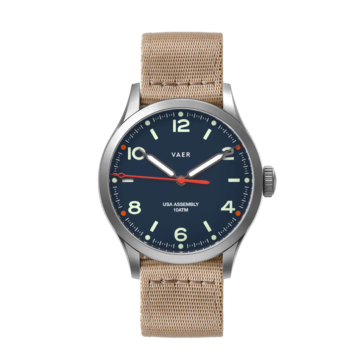 Vaer Watch, C5 Design Navy - 40mm USA Solar | Nylon Khaki Band