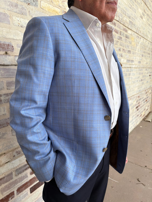 Giles & Jasper | Sport Coat, Blue/Tan Plaid