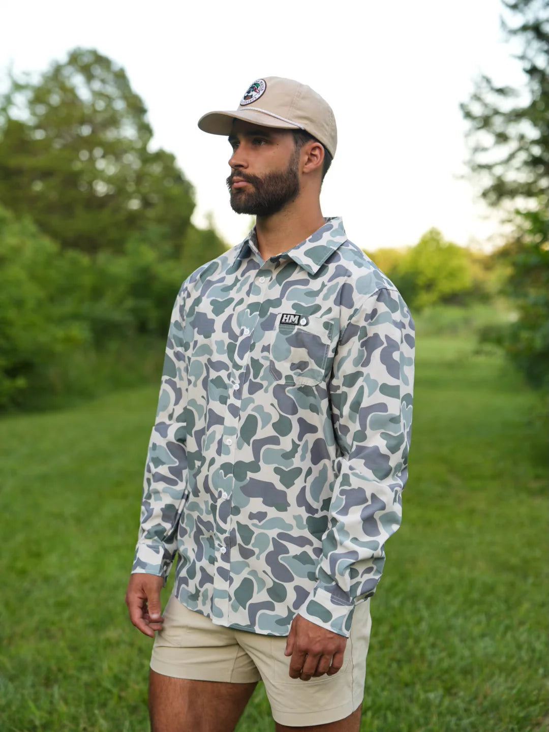Hurricane Marsh | Green Camo LS Button Up