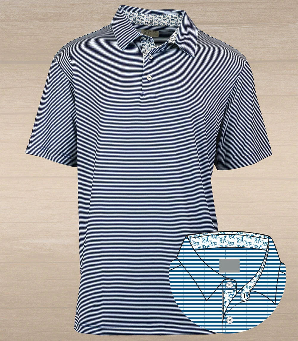 Struttin' Cotton | Andy Stripe Performance Polo, Classic Blue & White