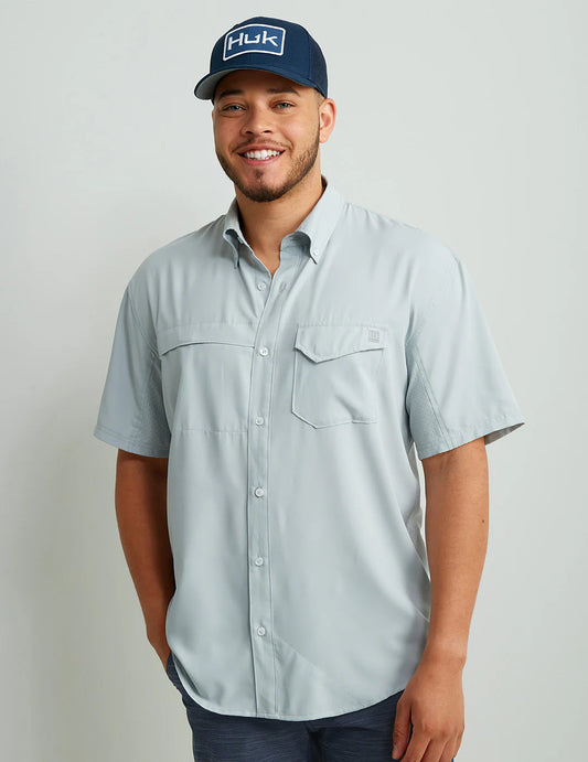 Huk | Tide Point Short Sleeve Button Down, Harbor Mist
