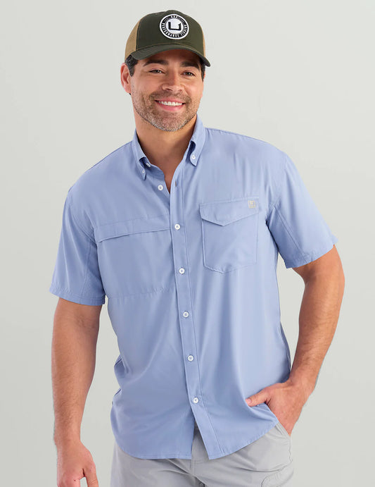 Huk | Tide Point Short Sleeve Button Down, Lightening Sky