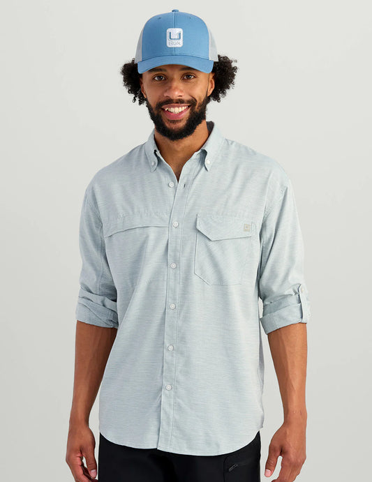 Huk | Tide Pointed Heathered Button Down, North Atlantic