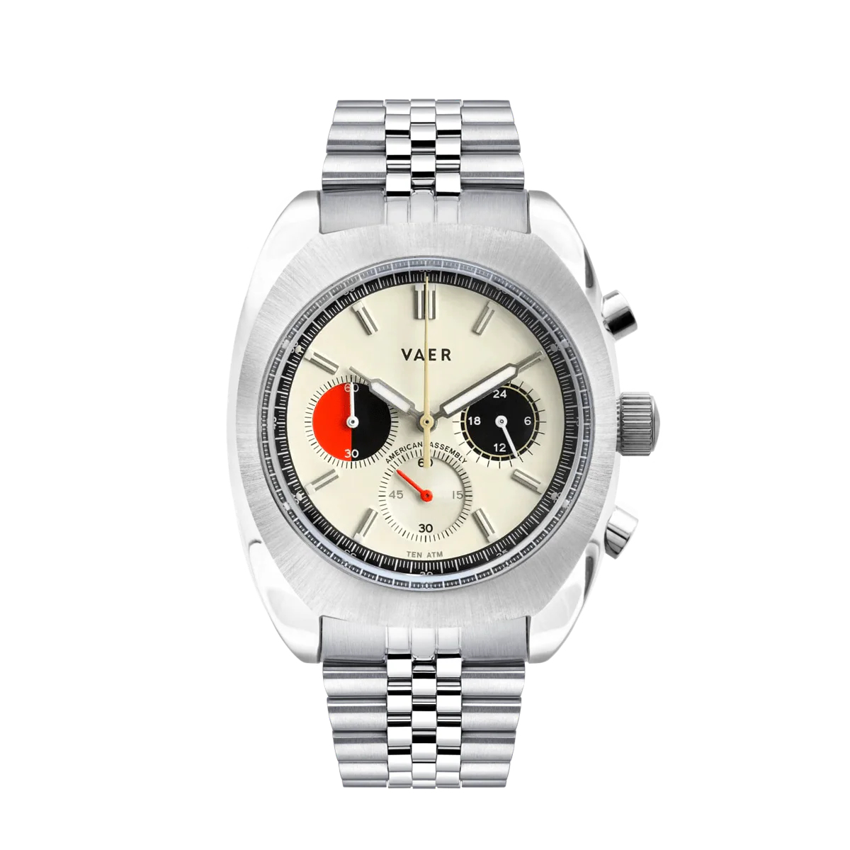 Vaer Watch, R1 USA Racing Chronograph Cream | Jubilee Bracelet