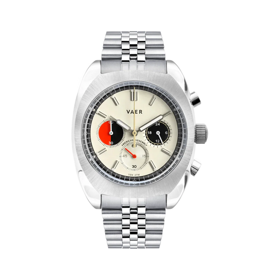 Vaer Watch, R1 USA Racing Chronograph Cream | Jubilee Bracelet