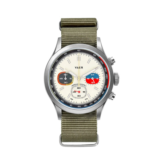 Vaer Watch, R1 USA Racing Chronograph Cream | Single pass Olive