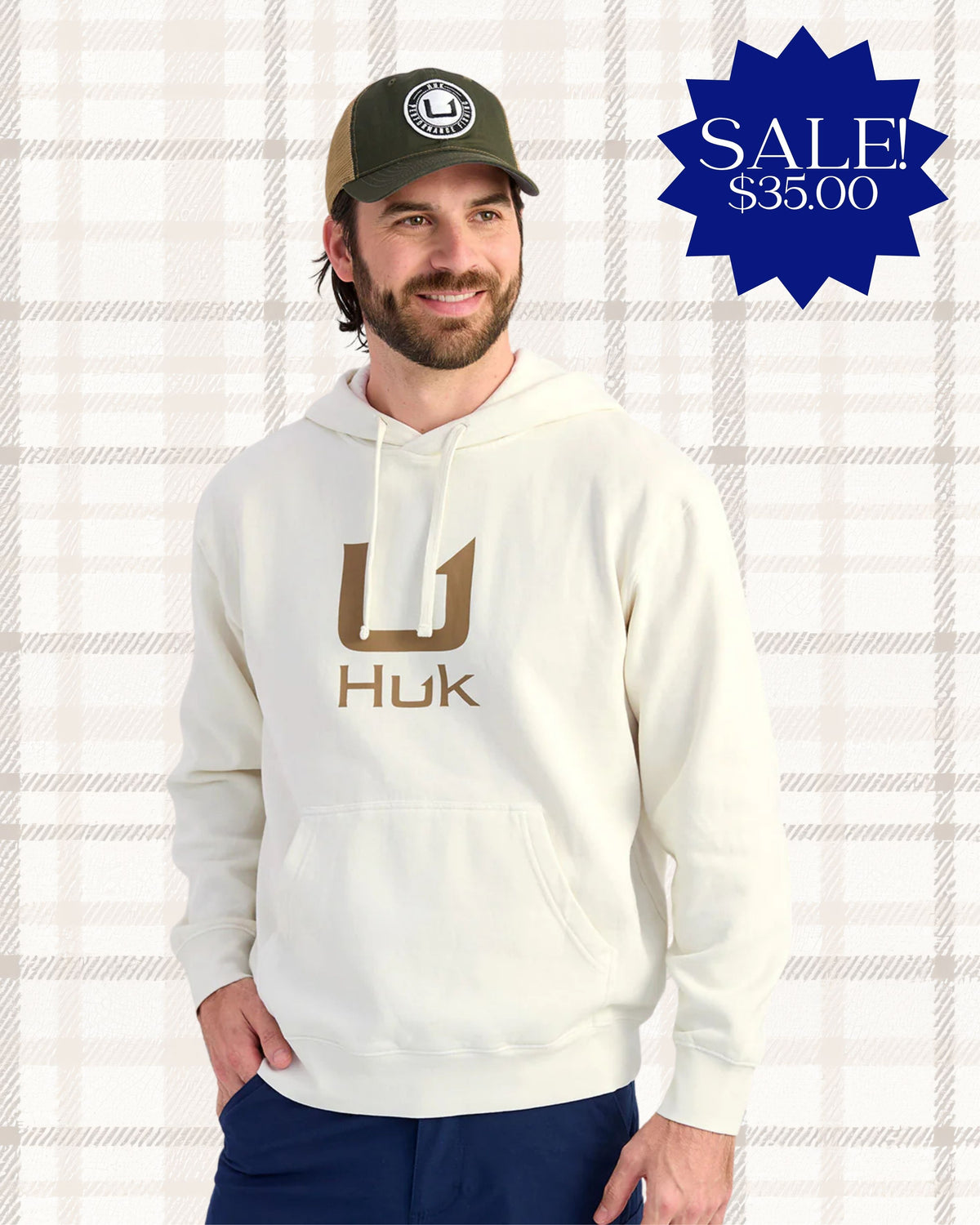 Huk | Barb U Cotton Fleece Hoodie, Egret