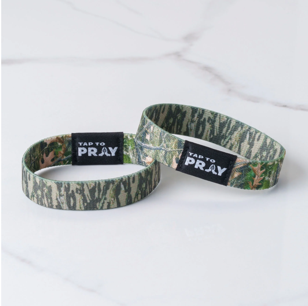 Tap to Pray- Forest and Tree Bark Camo Wristband