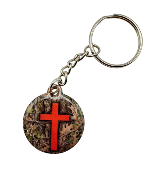 Tap to Pray- Forest Camo+ Cross Prayer Tag Keychain