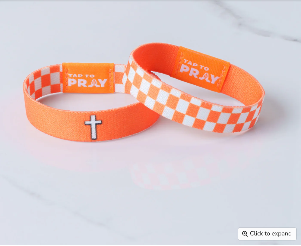 Tap to Pray- Orange and White checkers wristband