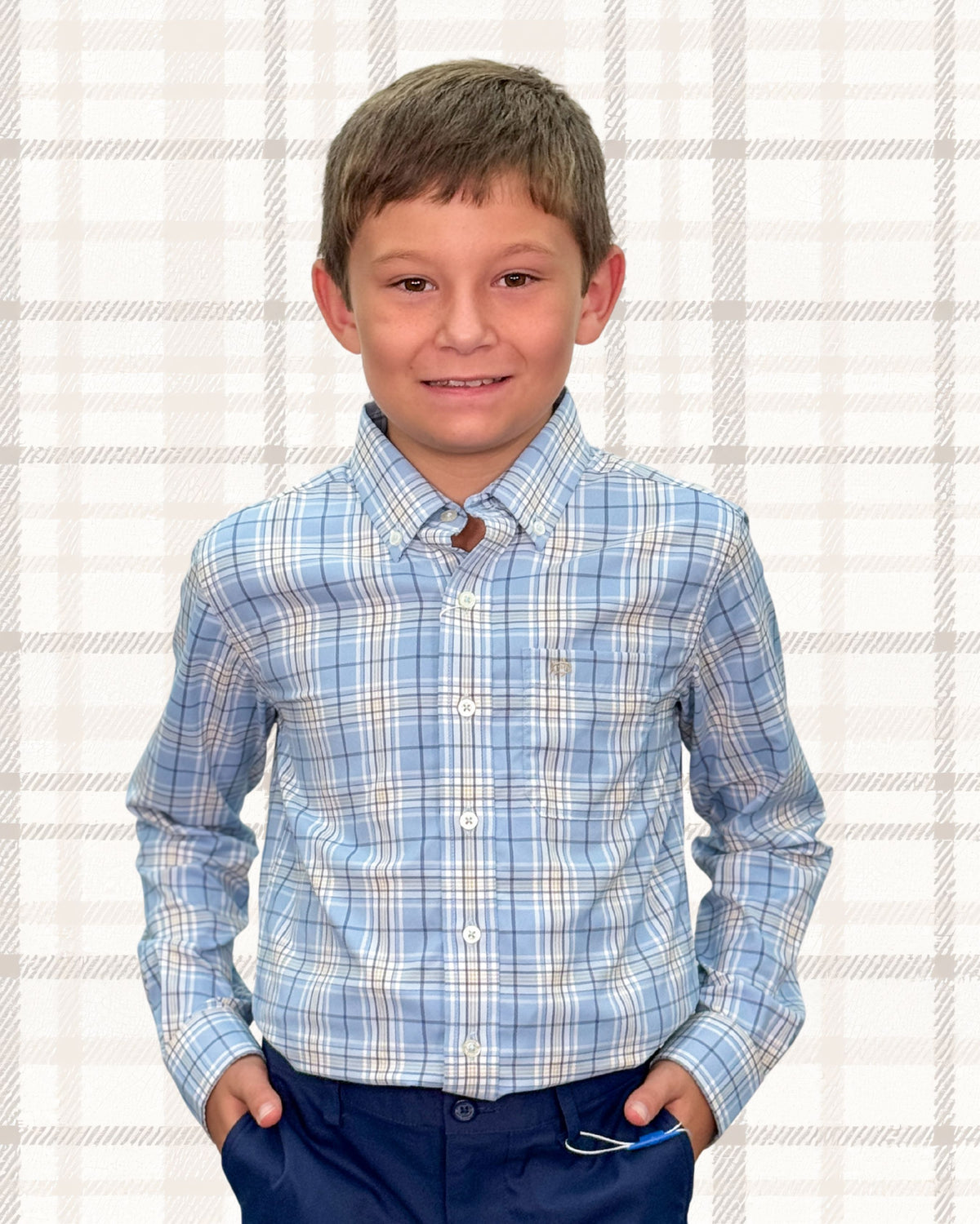 Boys Intercoastal Point Plaid Sportshirt | Cerulean