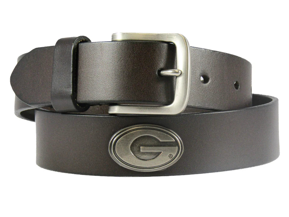 Concho Brown Leather Belt | UGA Bulldogs