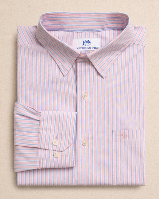 Southern Tide | Stripe Sport Shirt - Sea Pink