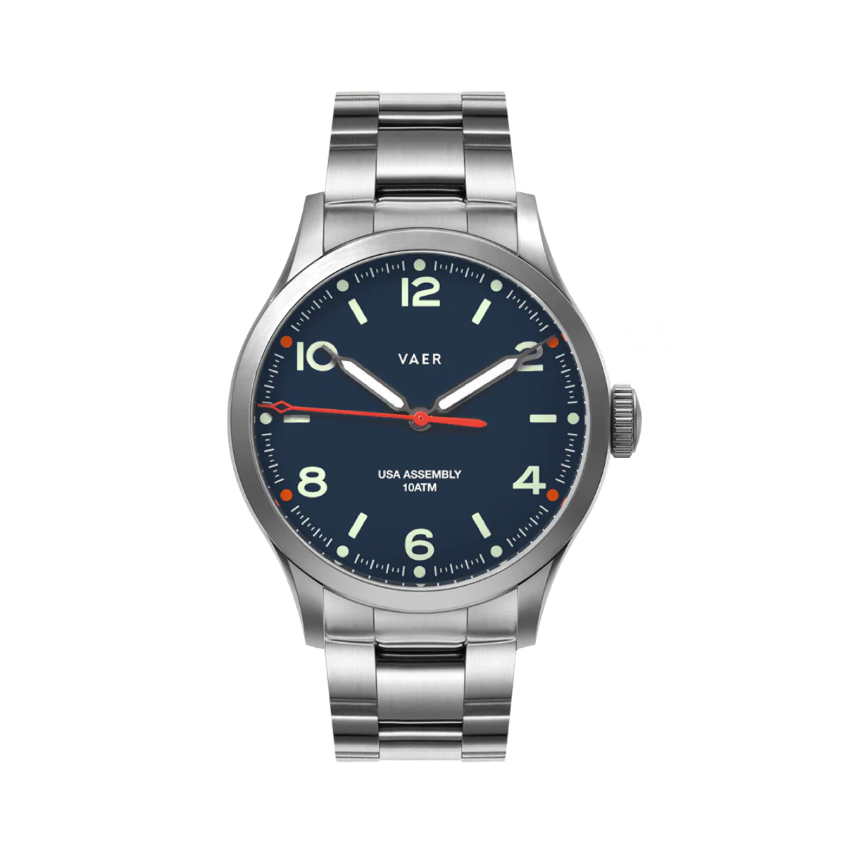 Vaer Watch, C5 Design Navy - 40mm USA Solar | Steel Bracelet