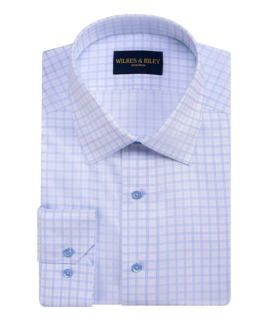 Classic Fit Sky Framed Check Spread Collar Non-Iron Dress Shirt