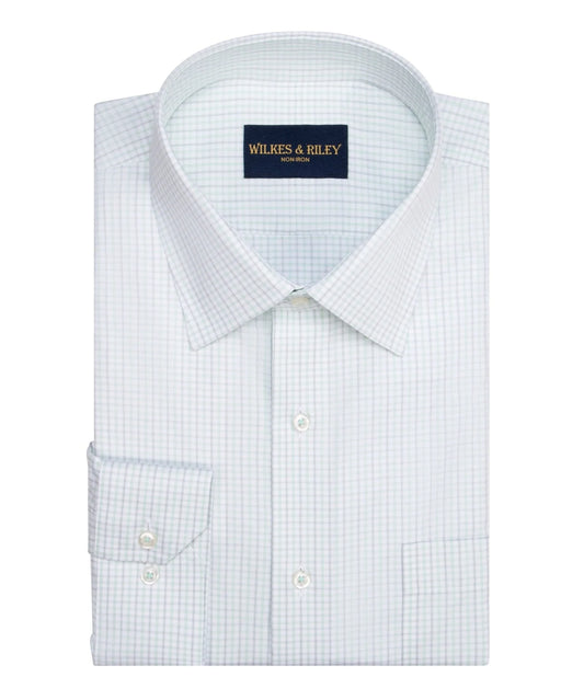 Wilkes & Riley | Tailored fit mint / grey check spread collar